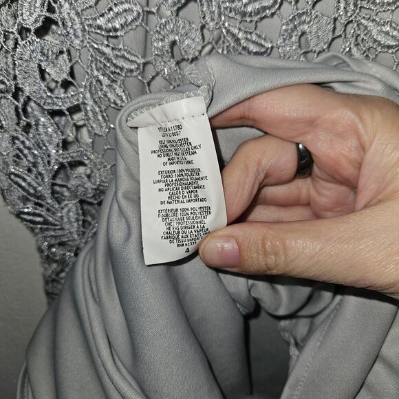 NWT Betsy & Adam Cocktail Dress Womens Sz 4 Small Gray Lace Silver Back Keyhole - Picture 9 of 10
